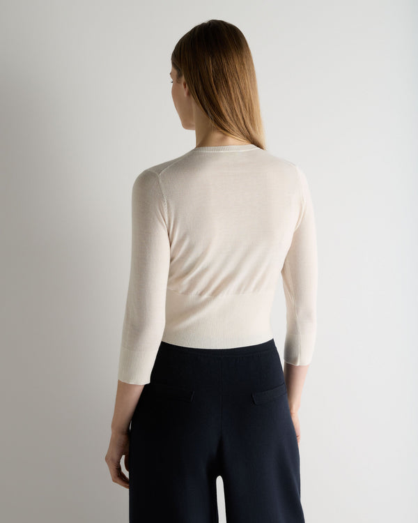 N.Peal Women's Darcie Superfine Cashmere Cropped Cardigan New Ivory White