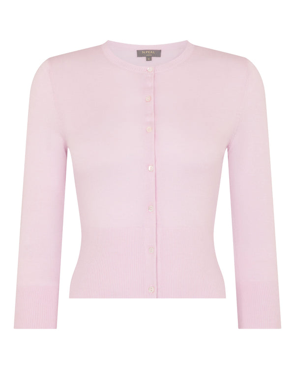 N.Peal Women's Darcie Superfine Cashmere Cropped Cardigan Rosewater Pink