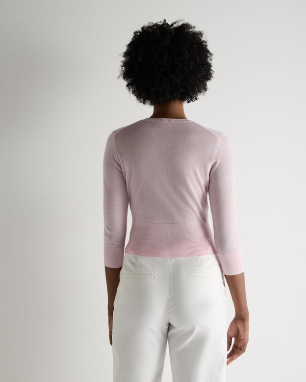 N.Peal Women's Darcie Superfine Cashmere Cropped Cardigan Rosewater Pink