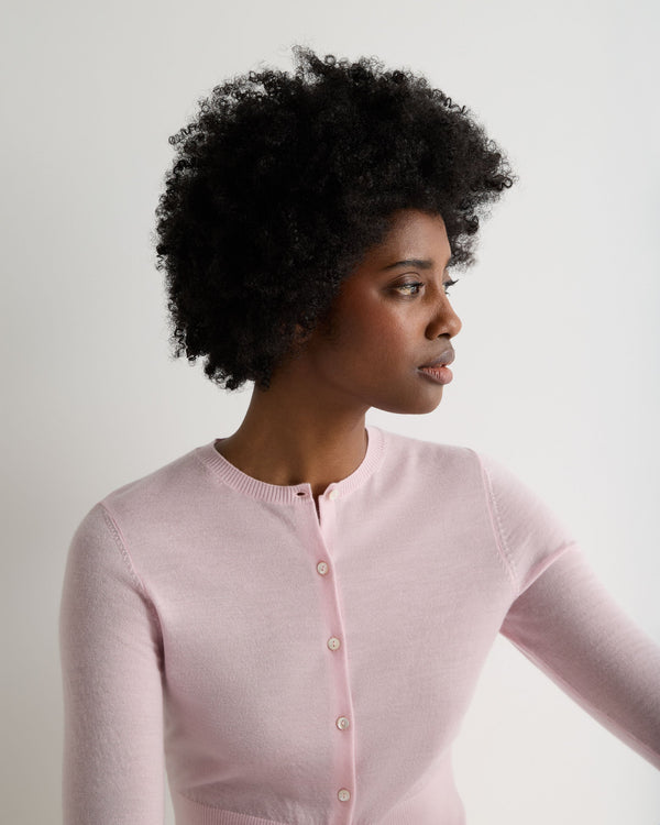 N.Peal Women's Darcie Superfine Cashmere Cropped Cardigan Rosewater Pink