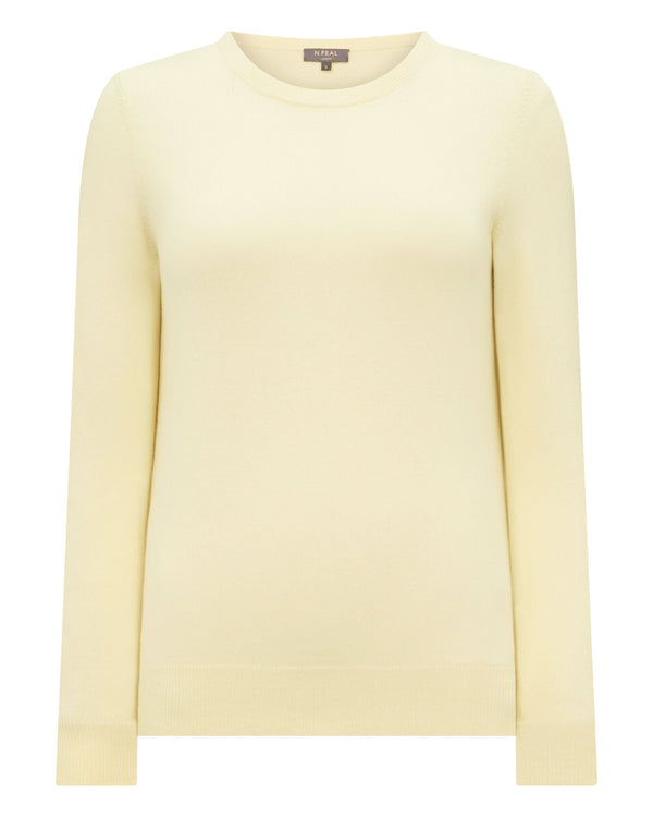 N.Peal Women's Evie Classic Round Neck Cashmere Jumper Butter Yellow