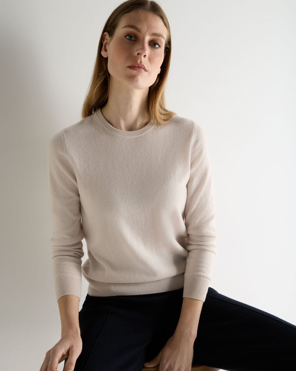 N.Peal Women's Evie Classic Round Neck Cashmere Jumper Dove Pink