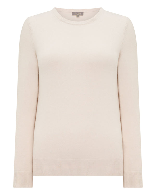 N.Peal Women's Evie Classic Round Neck Cashmere Jumper Dove Pink