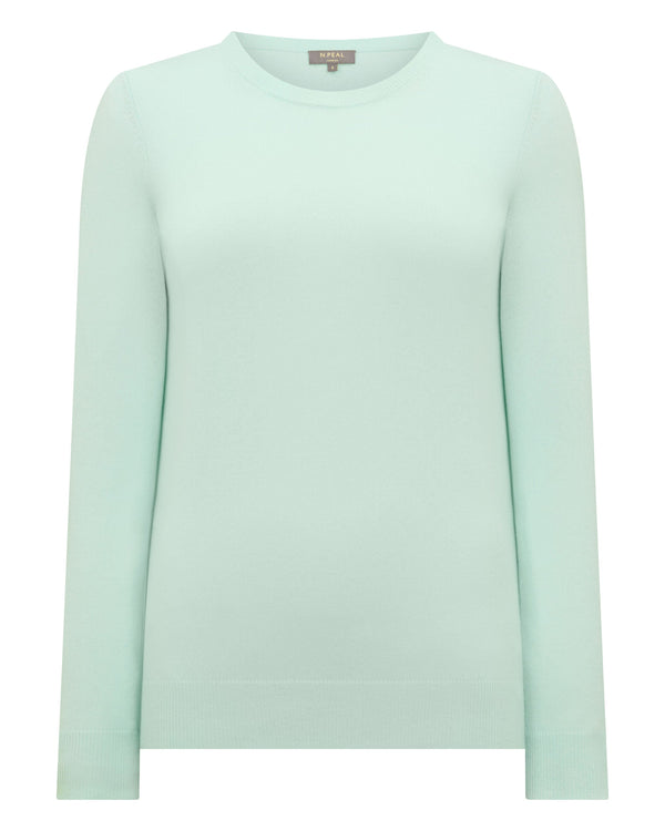 N.Peal Women's Evie Classic Round Neck Cashmere Jumper Mint Green