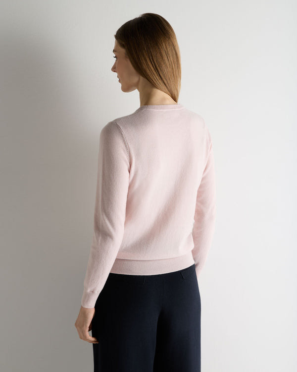 N.Peal Women's Evie Classic Round Neck Cashmere Jumper Powder Pink