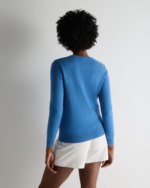 N.Peal Women's Evie Classic Round Neck Cashmere Jumper Sunshine Blue