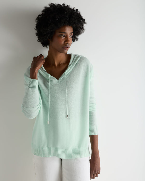 N.Peal Women's Maya Metal Trim Cashmere Hoodie Mint Green