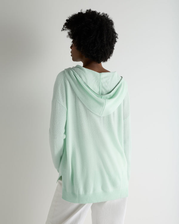 N.Peal Women's Maya Metal Trim Cashmere Hoodie Mint Green