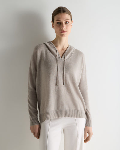 N.Peal Women's Maya Metal Trim Cashmere Hoodie Oat Grey