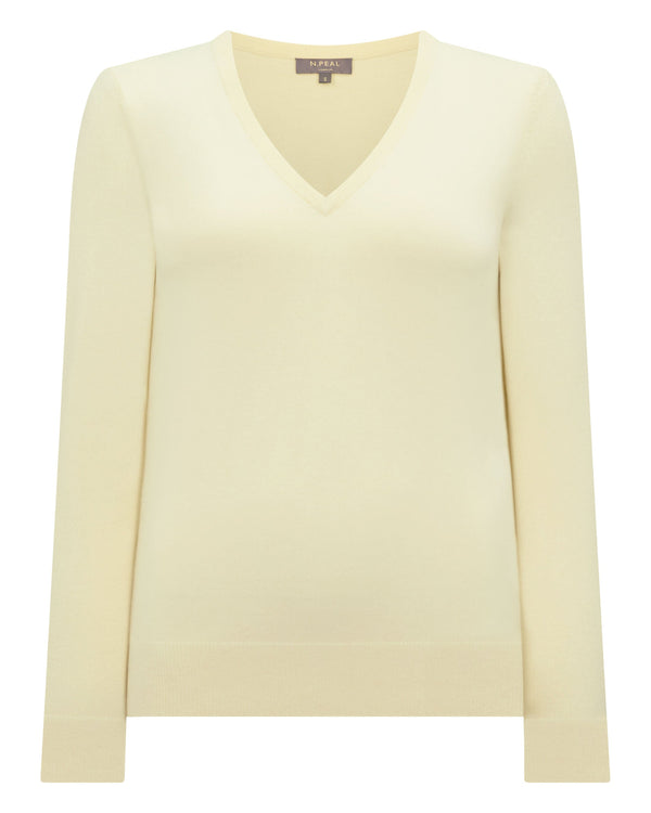N.Peal Women's Phoebe V Neck Cashmere Jumper Butter Yellow