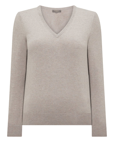 N.Peal Women's Phoebe V Neck Cashmere Jumper Oat Grey