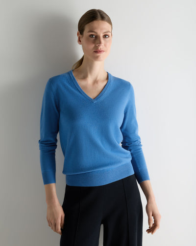 N.Peal Women's Phoebe V Neck Cashmere Jumper Sunshine Blue
