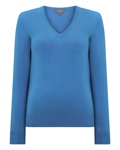 N.Peal Women's Phoebe V Neck Cashmere Jumper Sunshine Blue