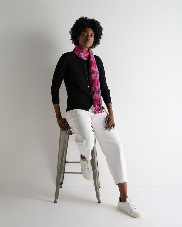 N.Peal Women's Olivia Round Neck Cashmere Cardigan Black