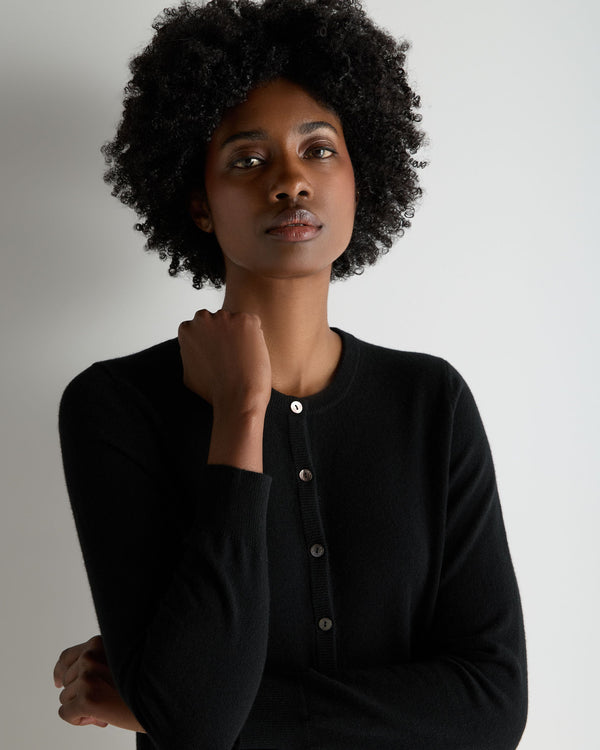 N.Peal Women's Olivia Round Neck Cashmere Cardigan Black