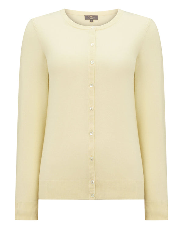 N.Peal Women's Olivia Round Neck Cashmere Cardigan Butter Yellow