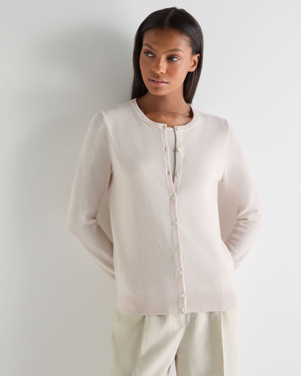 N.Peal Women's Olivia Round Neck Cashmere Cardigan Dove Pink