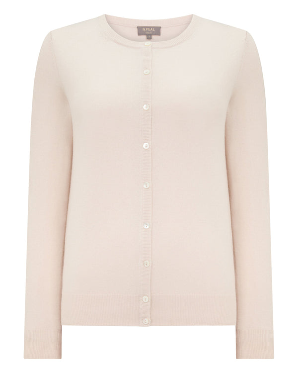 N.Peal Women's Olivia Round Neck Cashmere Cardigan Dove Pink