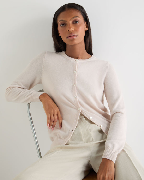 N.Peal Women's Olivia Round Neck Cashmere Cardigan Dove Pink