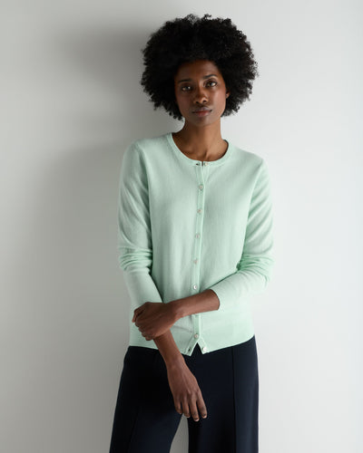 N.Peal Women's Olivia Round Neck Cashmere Cardigan Mint Green
