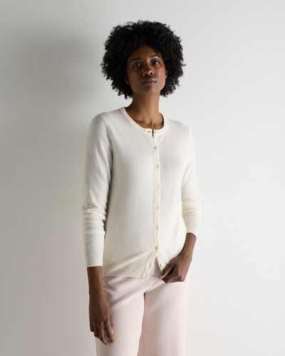 N.Peal Women's Olivia Round Neck Cashmere Cardigan New Ivory White