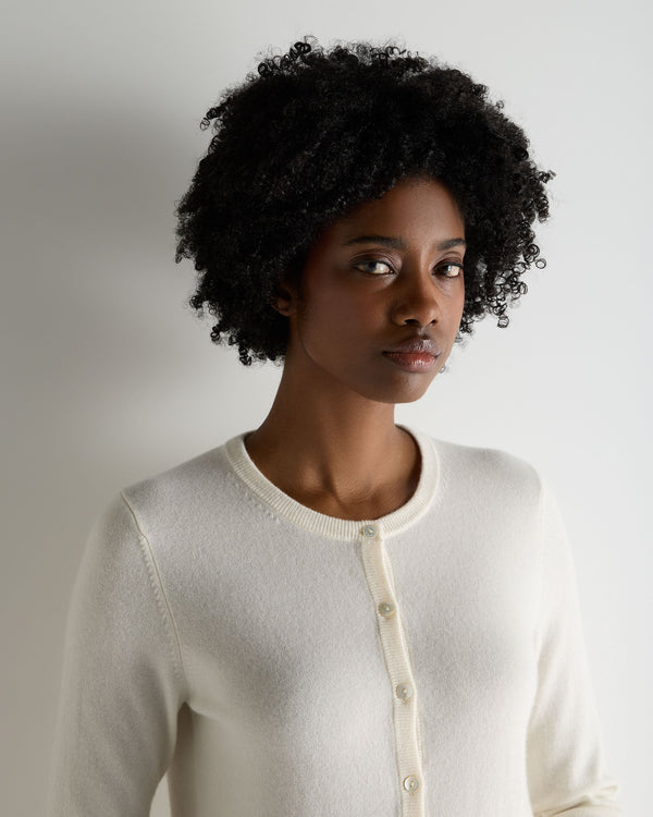 N.Peal Women's Olivia Round Neck Cashmere Cardigan New Ivory White