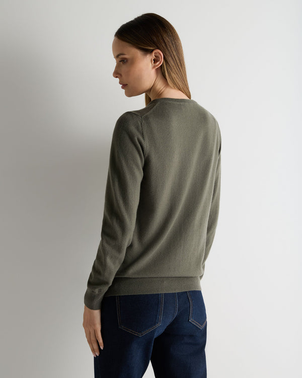 N.Peal Women's Olivia Round Neck Cashmere Cardigan Olive Green