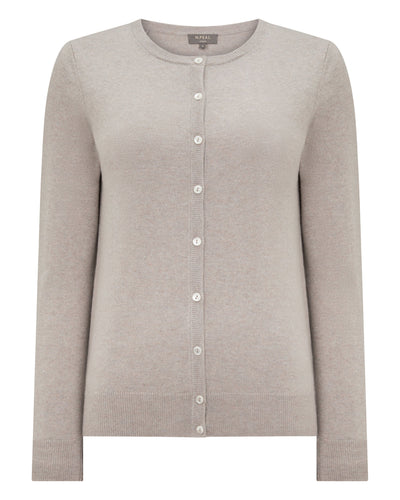 N.Peal Women's Olivia Round Neck Cashmere Cardigan Oat Grey