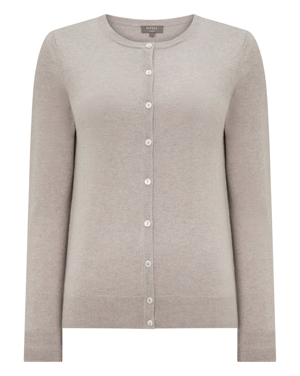 N.Peal Women's Olivia Round Neck Cashmere Cardigan Oat Grey