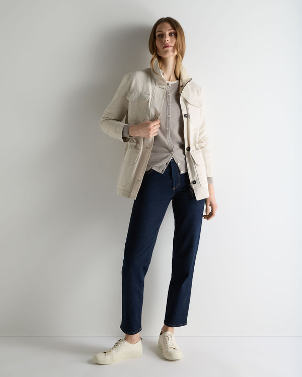 N.Peal Women's Olivia Round Neck Cashmere Cardigan Oat Grey