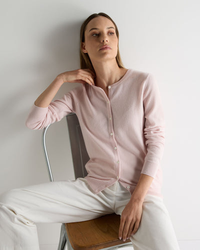 N.Peal Women's Olivia Round Neck Cashmere Cardigan Powder Pink