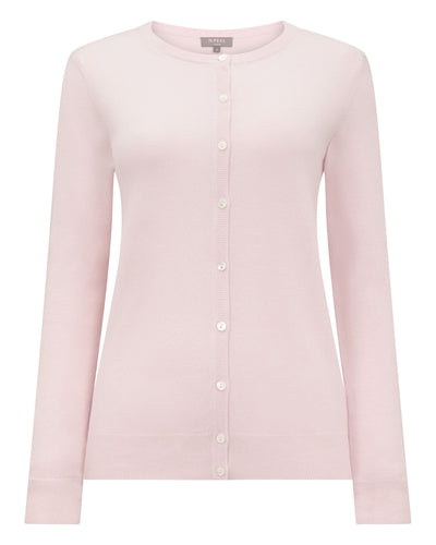 N.Peal Women's Olivia Round Neck Cashmere Cardigan Powder Pink