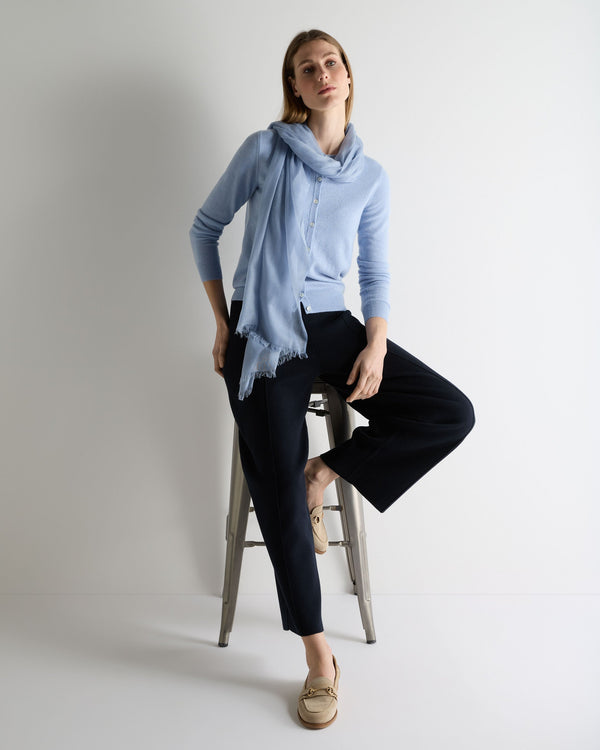 N.Peal Women's Olivia Round Neck Cashmere Cardigan Sea Mist Blue