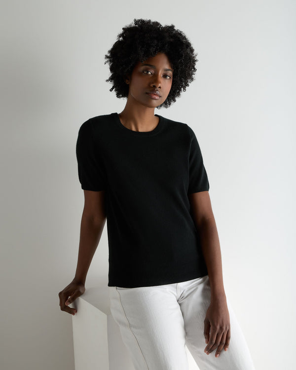 N.Peal Women's Milly Classic Cashmere T-Shirt Black