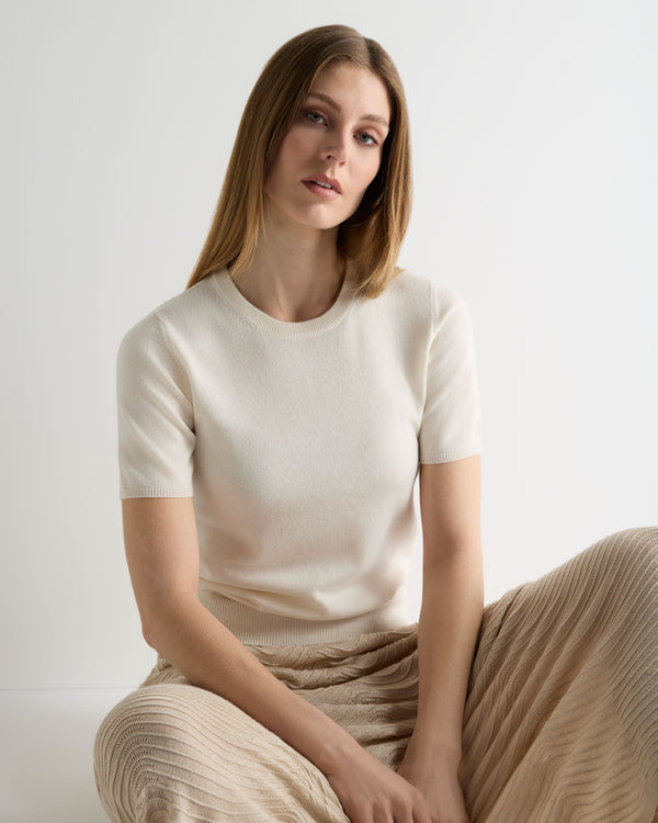 N.Peal Women's Milly Classic Cashmere T-Shirt New Ivory White