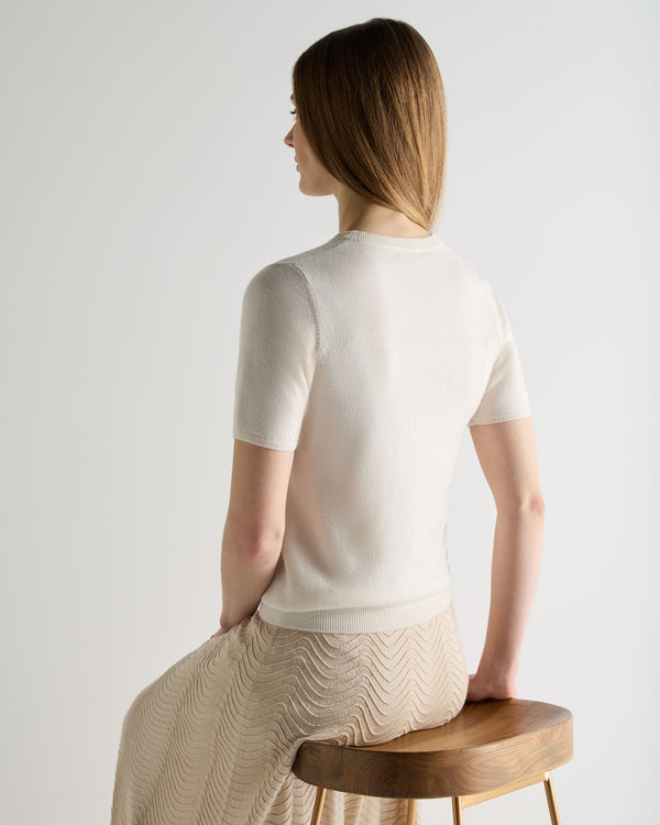 N.Peal Women's Milly Classic Cashmere T-Shirt New Ivory White