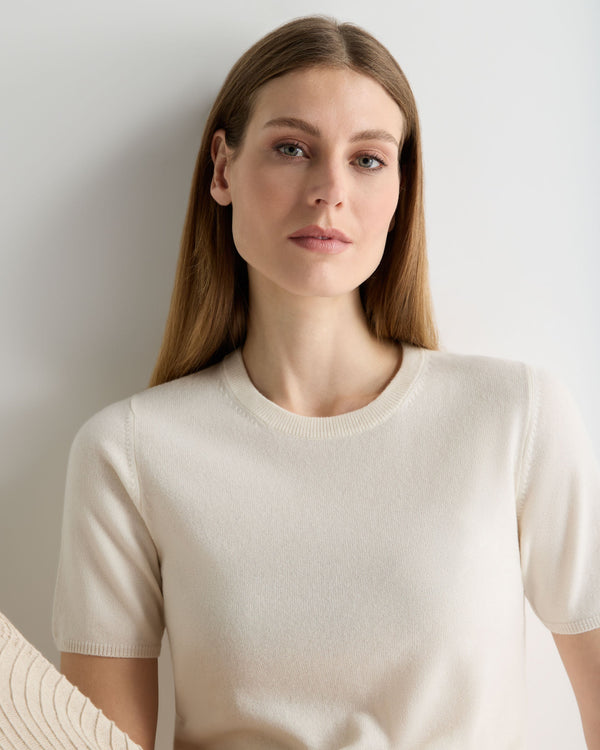 N.Peal Women's Milly Classic Cashmere T-Shirt New Ivory White