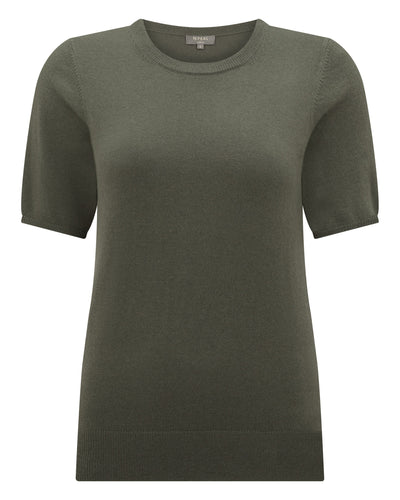 N.Peal Women's Milly Classic Cashmere T-Shirt Olive Green
