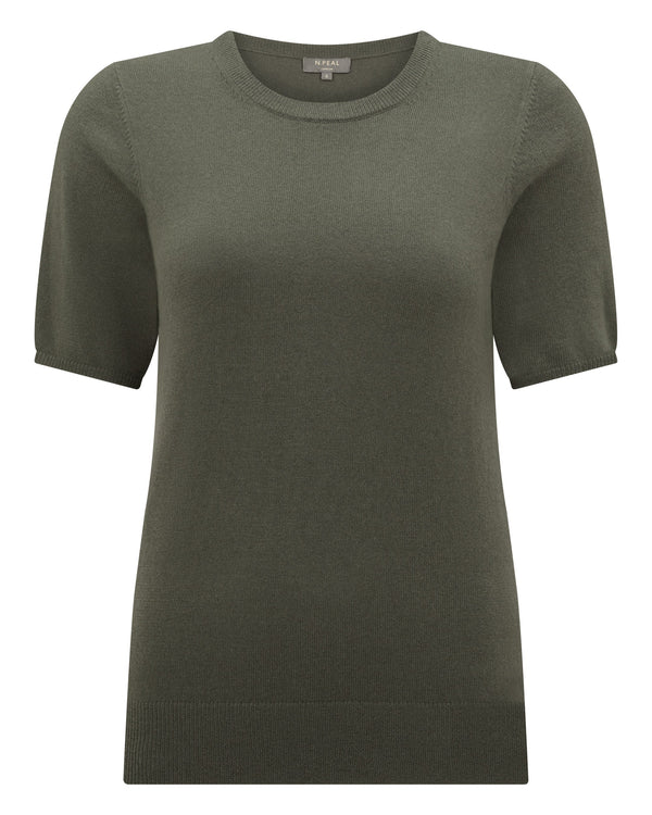 N.Peal Women's Milly Classic Cashmere T-Shirt Olive Green