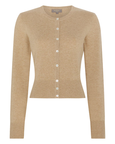 N.Peal Women's Ivy Cropped Cashmere Cardigan Cappuccino Brown