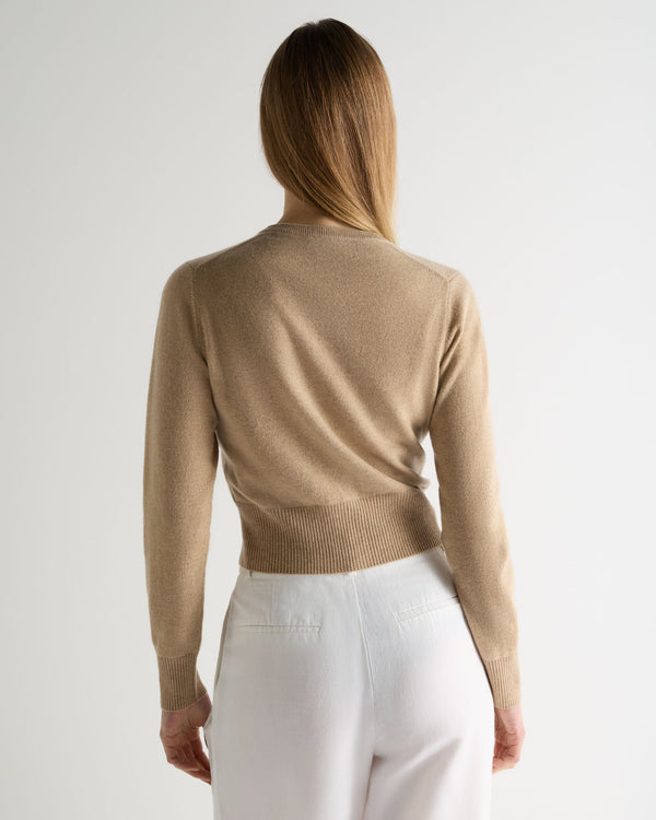 N.Peal Women's Ivy Cropped Cashmere Cardigan Cappuccino Brown