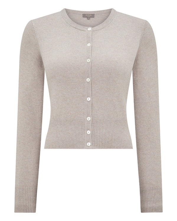 N.Peal Women's Ivy Cropped Cashmere Cardigan Oat Grey