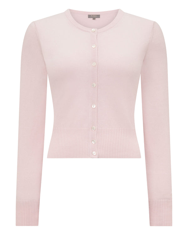 N.Peal Women's Ivy Cropped Cashmere Cardigan Powder Pink