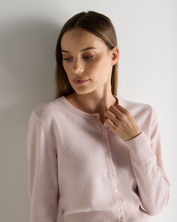 N.Peal Women's Ivy Cropped Cashmere Cardigan Powder Pink