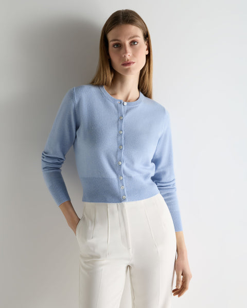 Women's Cropped Cashmere Cardigan Sea Mist Blue | N.Peal