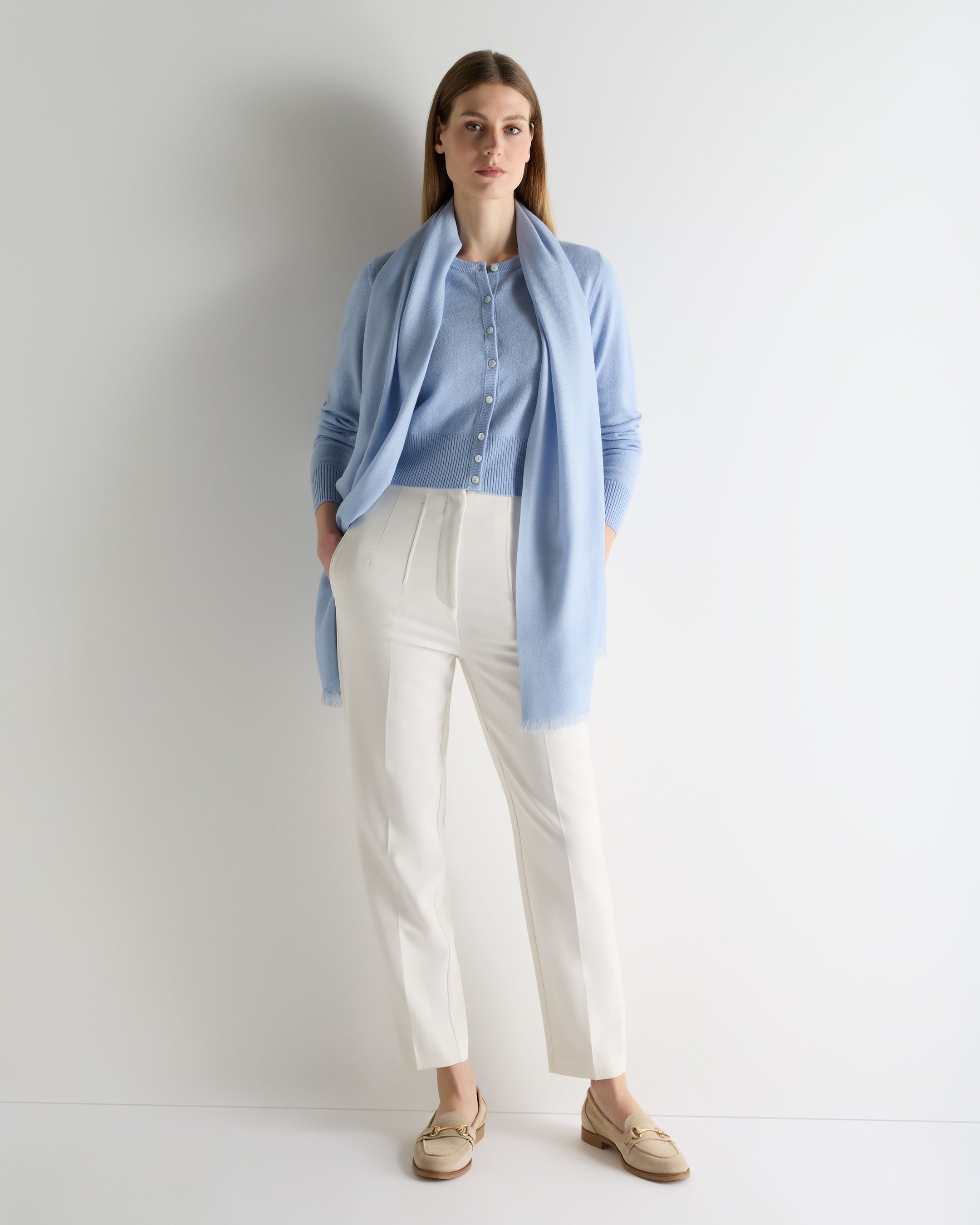 Women's Cropped Cashmere Cardigan Sea Mist Blue | N.Peal