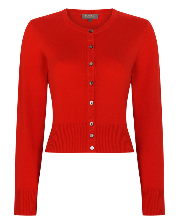 N.Peal Women's Ivy Cropped Cashmere Cardigan Tomato Red