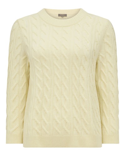 N.Peal Women's Emilia Cable Round Neck Cashmere Jumper Butter Yellow