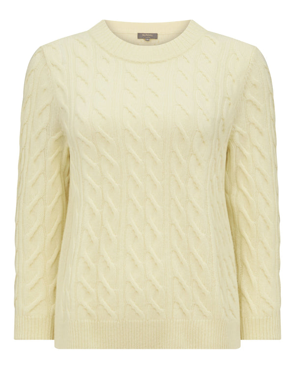 N.Peal Women's Emilia Cable Round Neck Cashmere Jumper Butter Yellow