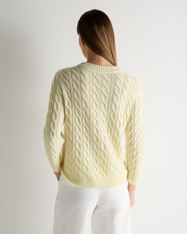N.Peal Women's Emilia Cable Round Neck Cashmere Jumper Butter Yellow